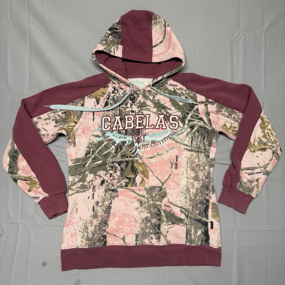 Cabelas Woodlands Pink Camo Hoodie Pullover Sweatshirt‎ Womens L Hunting
